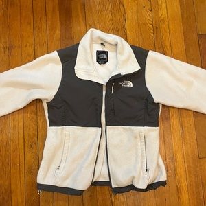 White and Grey North Face Fleece Full Zip Jacket
